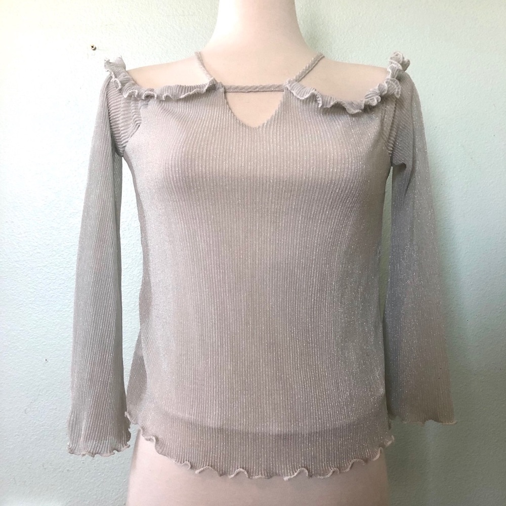 Silver Pleated Off-Shoulder Top